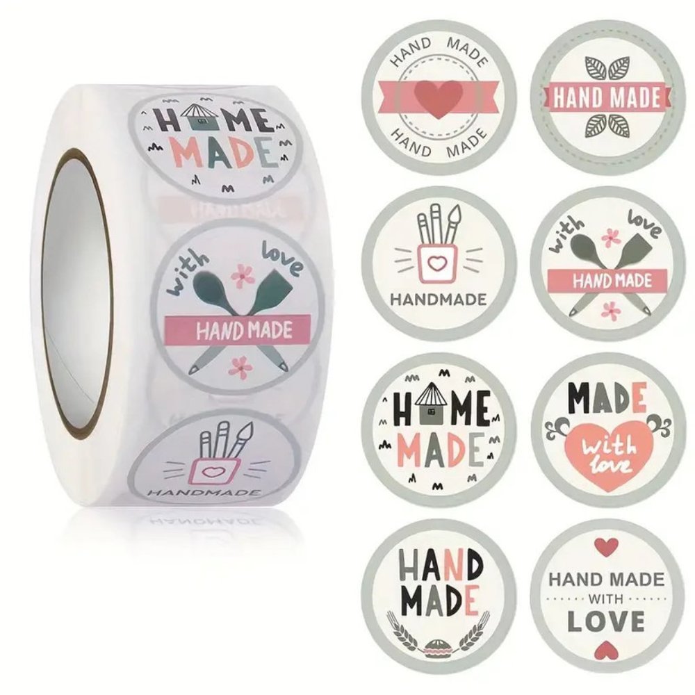 NEW 500 Stickers Variety of "Handmade" Stickers Baking, Craft Labels - Grey